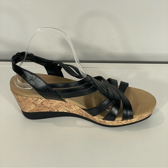 YUU Black Faux Leather Strap Cork Wedge Slingback Platform Sandals Sz 11 M - Picture 6 of 11